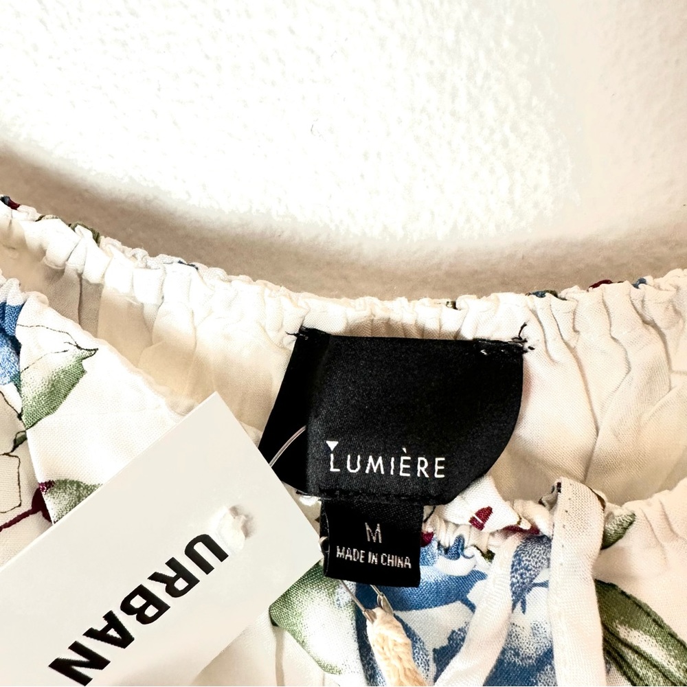 NWT Urban Outfitters White Floral Long Sleeve Smocked Waist Ruffle Hem Mini Dres - Picture 3 of 6